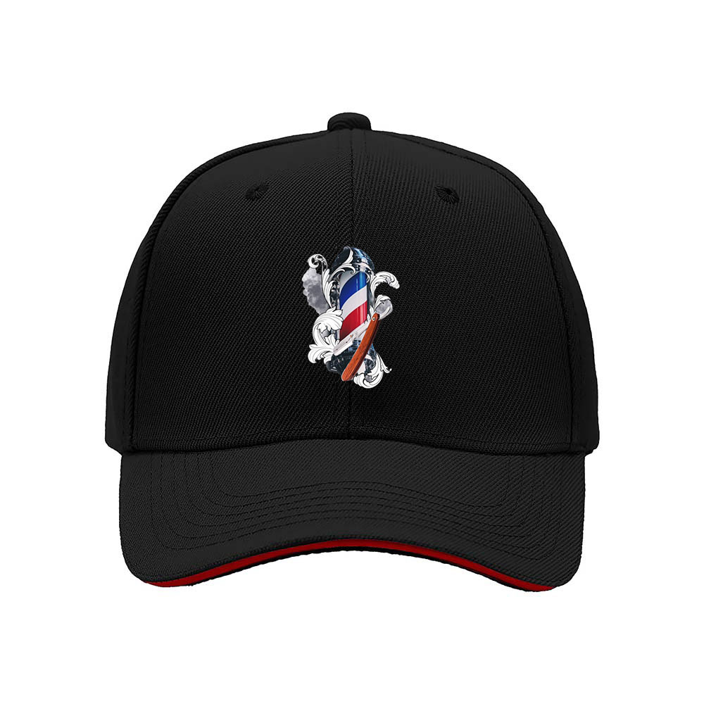 Black Baseball Cap with Barber Pole Emblem Men's Women's Gift Hat