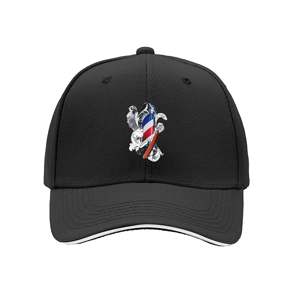 Black Baseball Cap with Barber Pole Emblem Men's Women's Gift Hat - Image 3