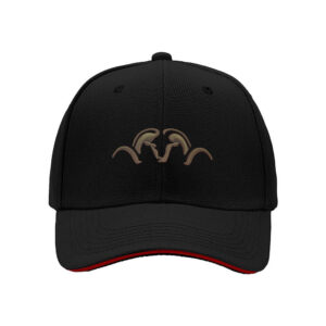 Men's Black Baseball Cap with Embroidered Ram Horns Design