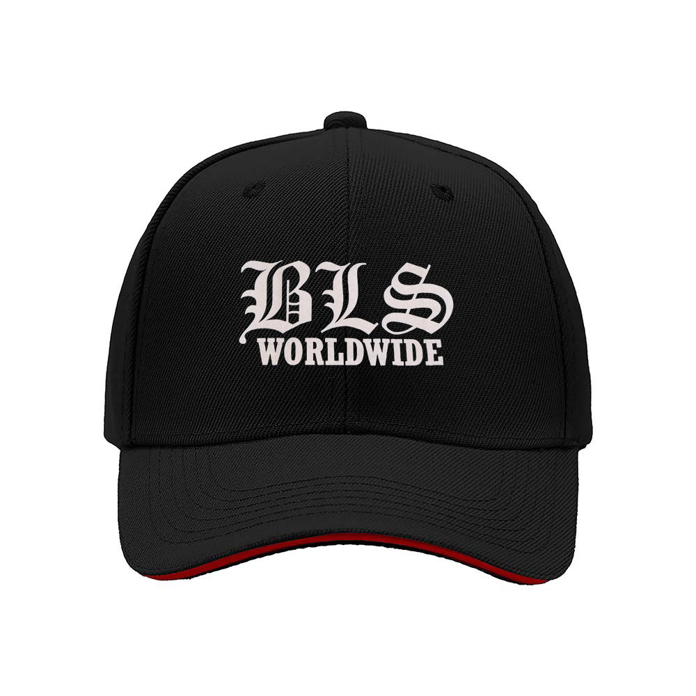 BLS Worldwide Men's Baseball Cap Black Red Trim Gift Hat