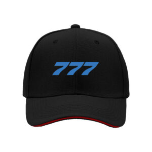Black Baseball Cap with Blue 777 Print Men's Women's Gift Hat