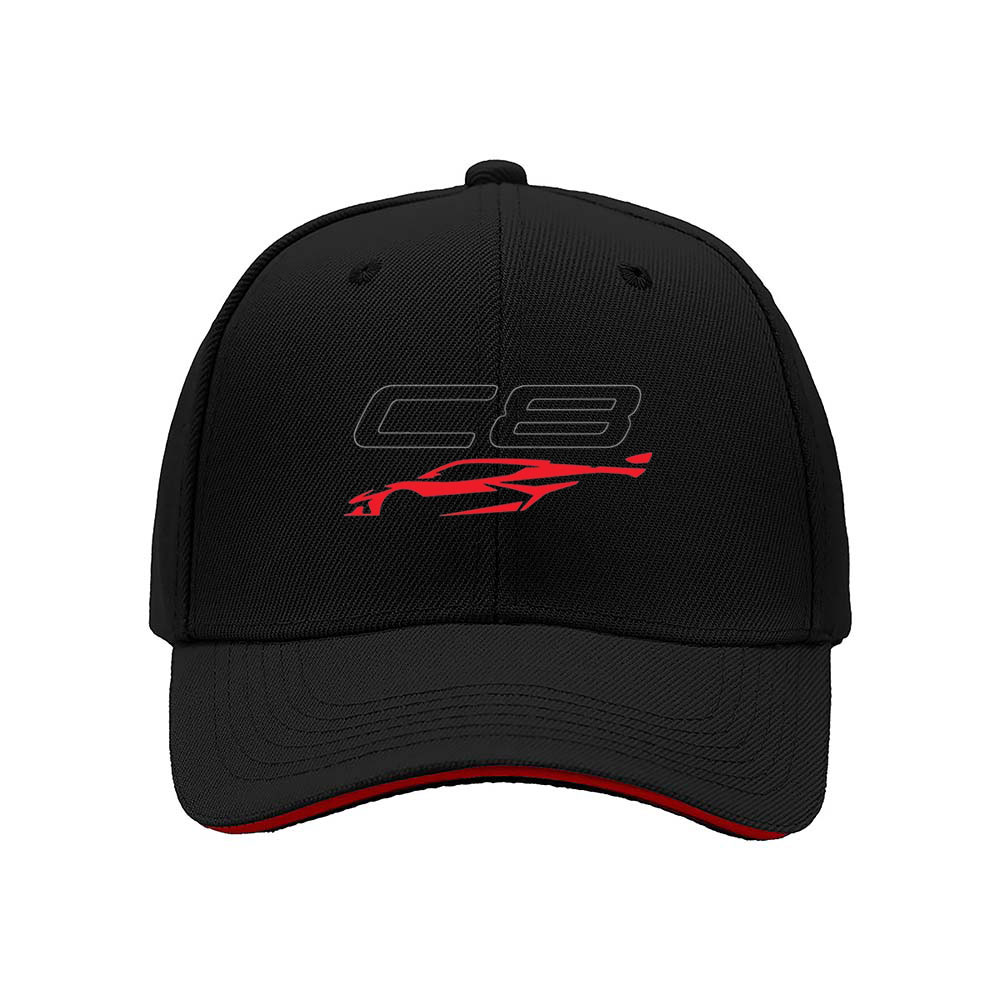 C8 Corvette Logo Men's Baseball Cap Red Black Design Gift